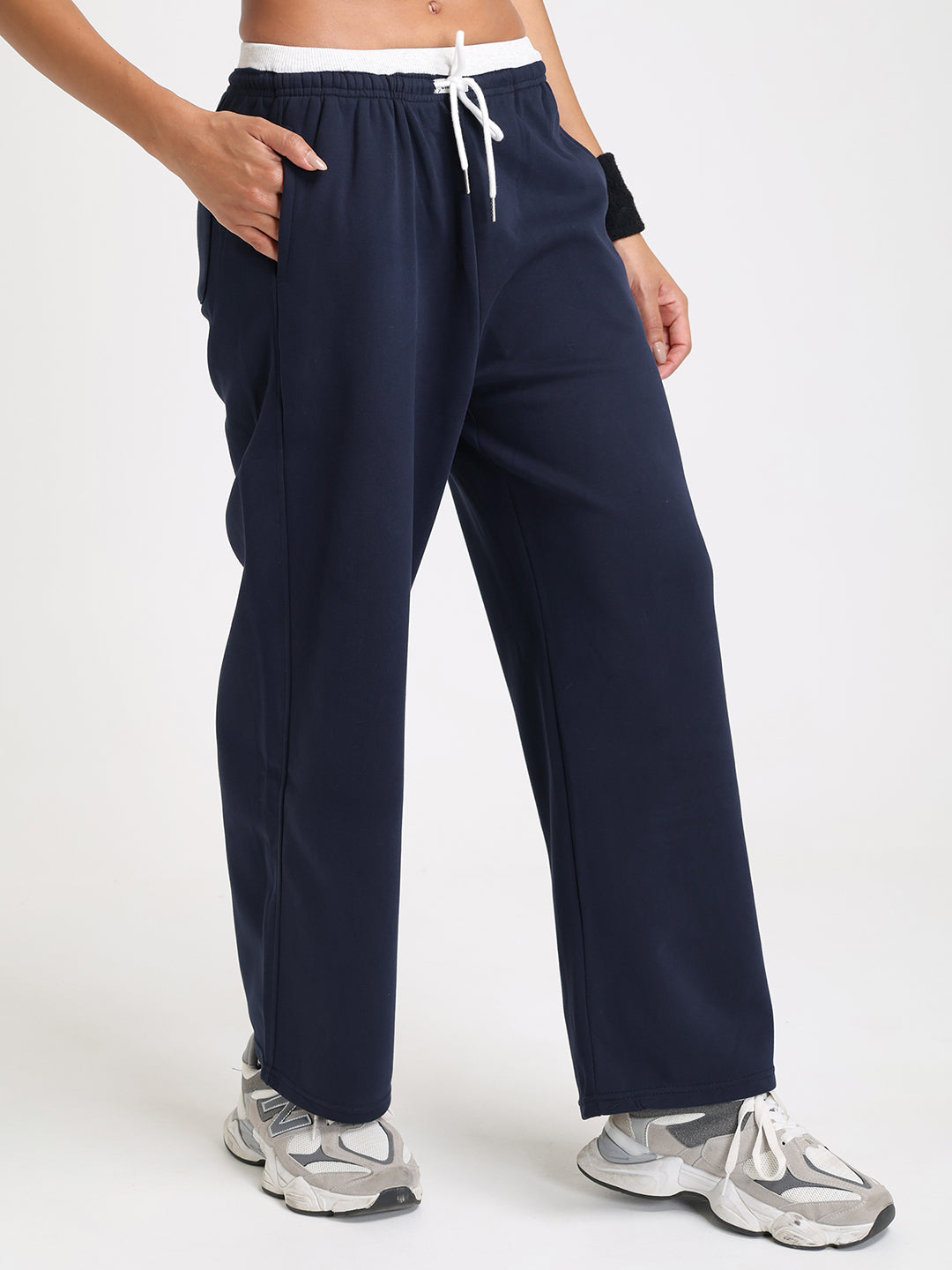 Women Relaxed Fit Wide Leg Trackpants Navy