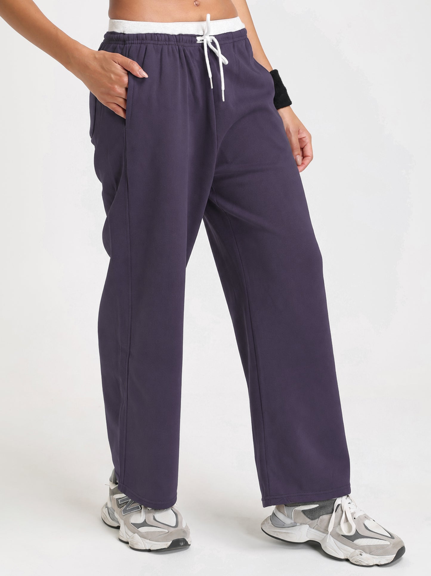 Women Relaxed Fit Wide Leg Trackpants Purple