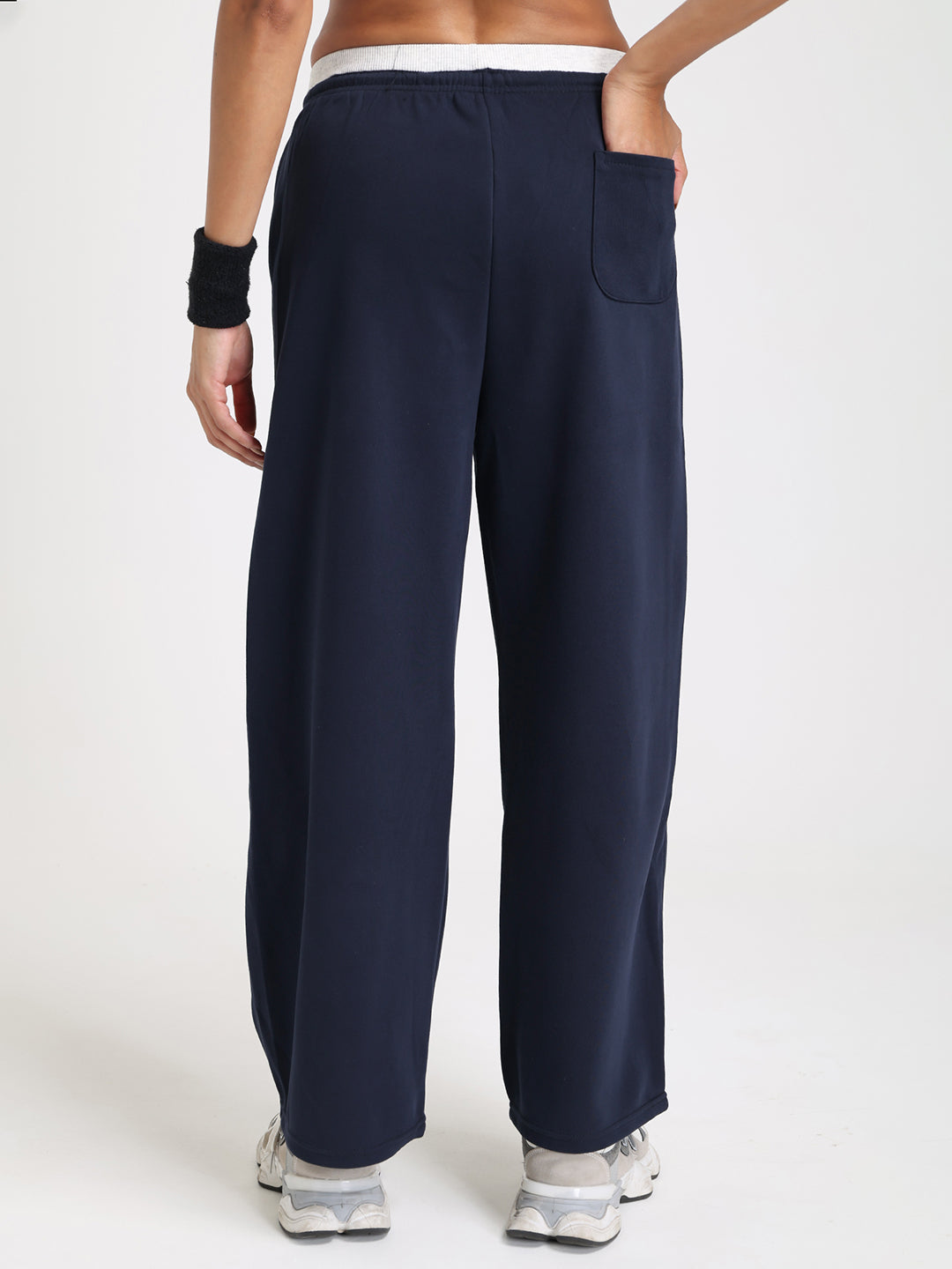 Women Relaxed Fit Wide Leg Trackpants Navy