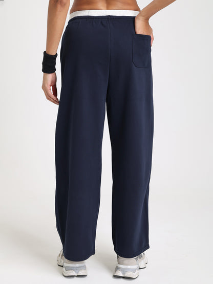 Women Relaxed Fit Wide Leg Trackpants Navy