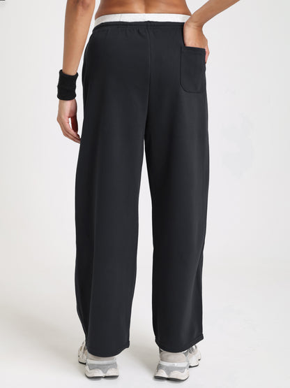 Women Relaxed Fit Wide Leg Trackpants Black