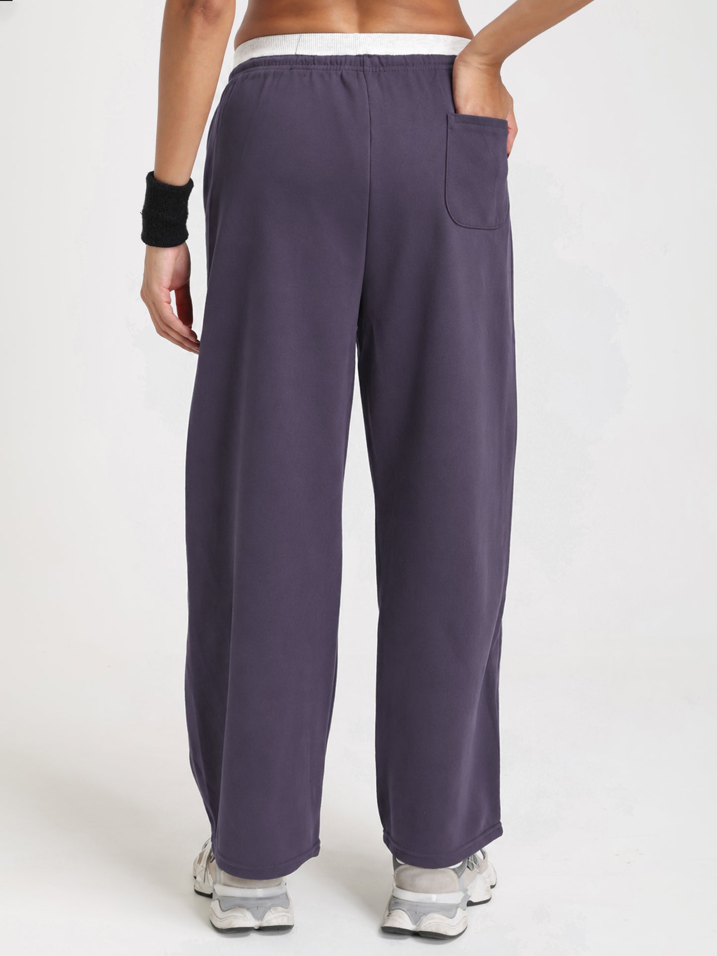 Women Relaxed Fit Wide Leg Trackpants Purple