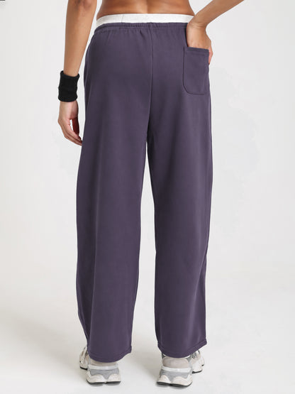 Women Relaxed Fit Wide Leg Trackpants Purple