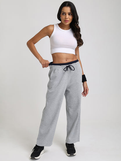 Women Relaxed Fit Wide Leg Trackpants Grey