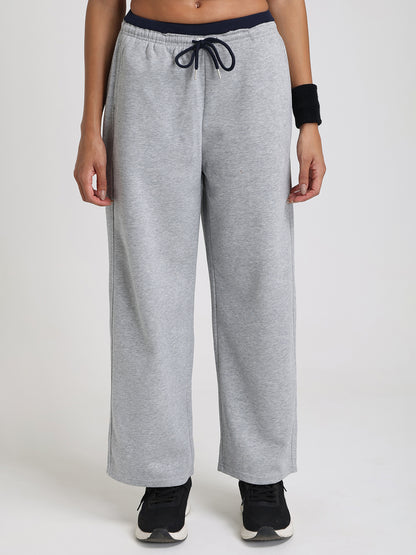 Women Relaxed Fit Wide Leg Trackpants Grey