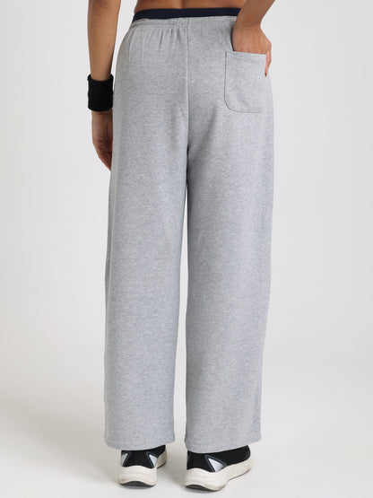Women Relaxed Fit Wide Leg Trackpants Grey