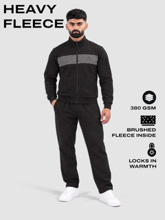 Black Grey Heavy Fleece Winter Tracksuit Men