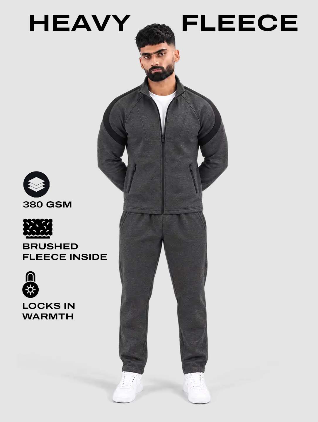 Anthra Black Heavy Fleece Winter Tracksuit Men