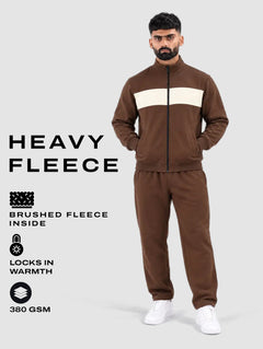 Brown White Heavy Fleece Winter Tracksuit Men
