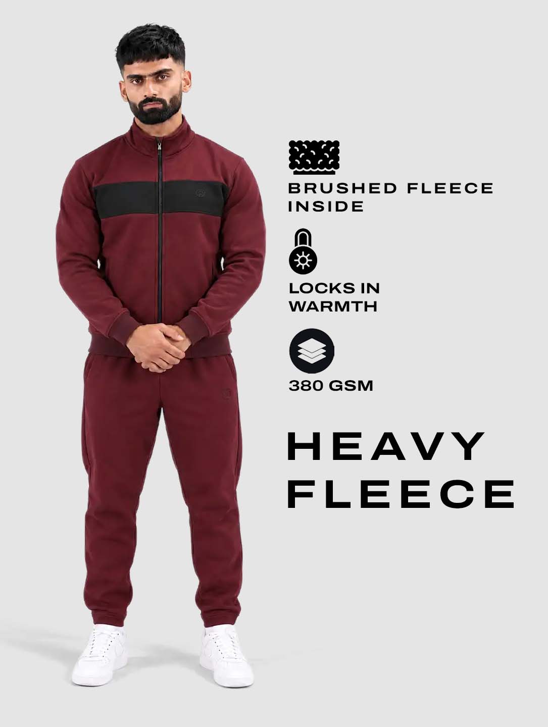 Wine Black Heavy Fleece Winter Tracksuit Men
