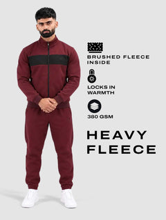 Wine Black Heavy Fleece Winter Tracksuit Men