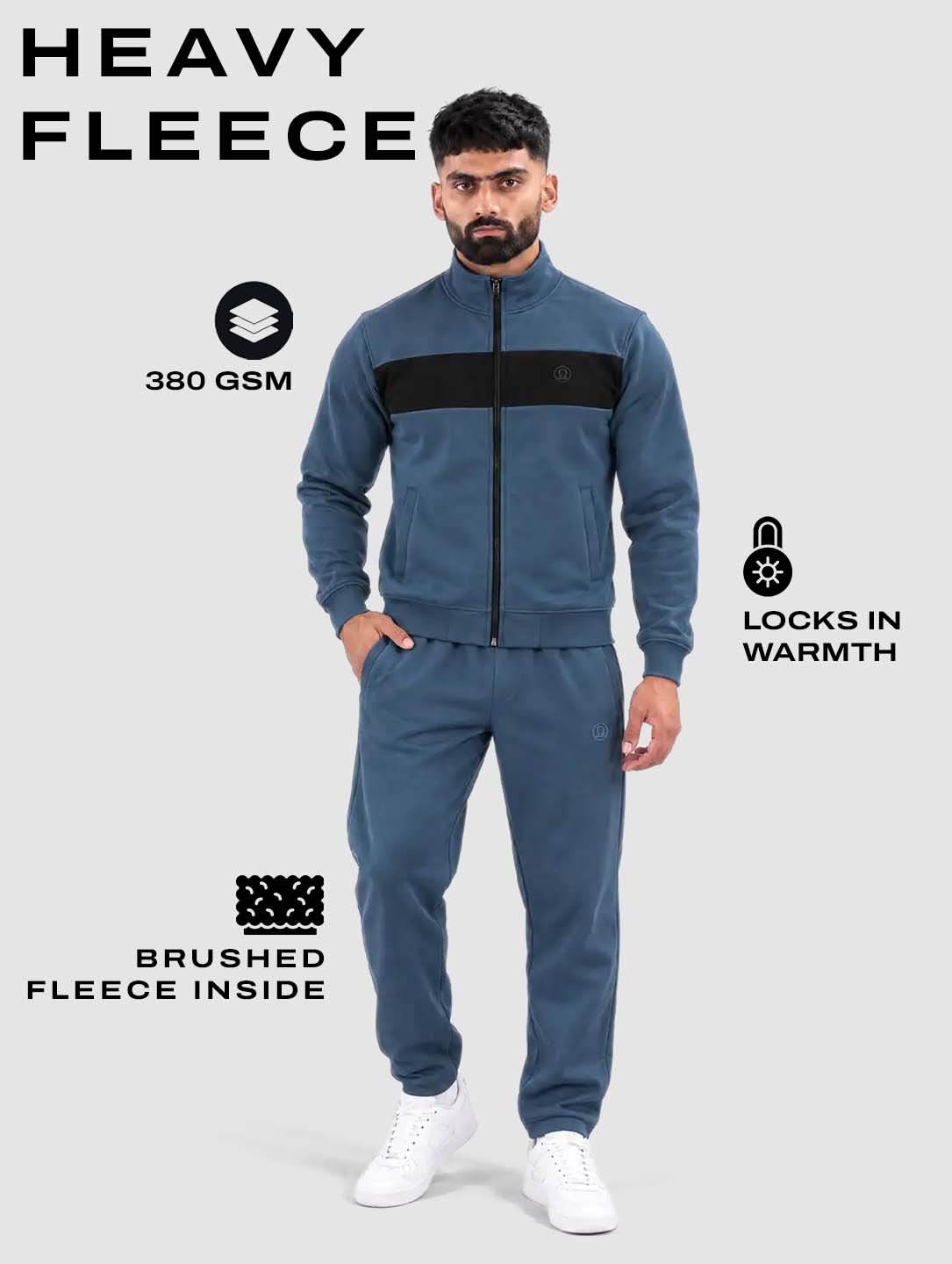 Indigo Black Heavy Fleece Winter Tracksuit Men