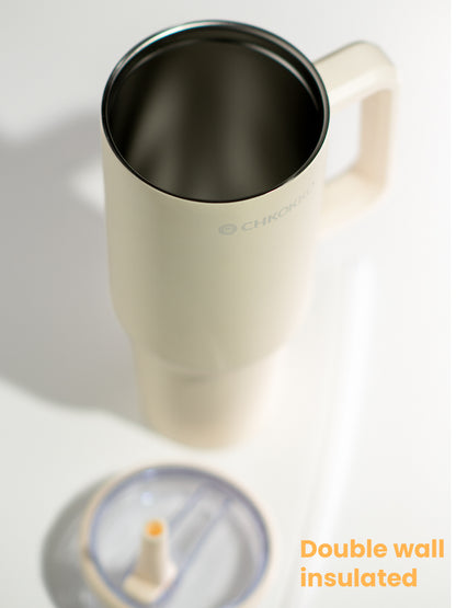 Chkokko Premium Insulated Tumbler - Cream 1200ml with Leak-Proof Lid