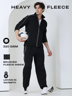 Men's Black White Heavy Fleece Winter Tracksuit