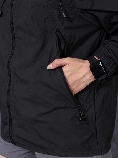 Women’s Black Lightweight Hooded Windcheater Jacket