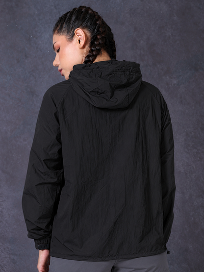 Women’s Black Lightweight Hooded Windcheater Jacket