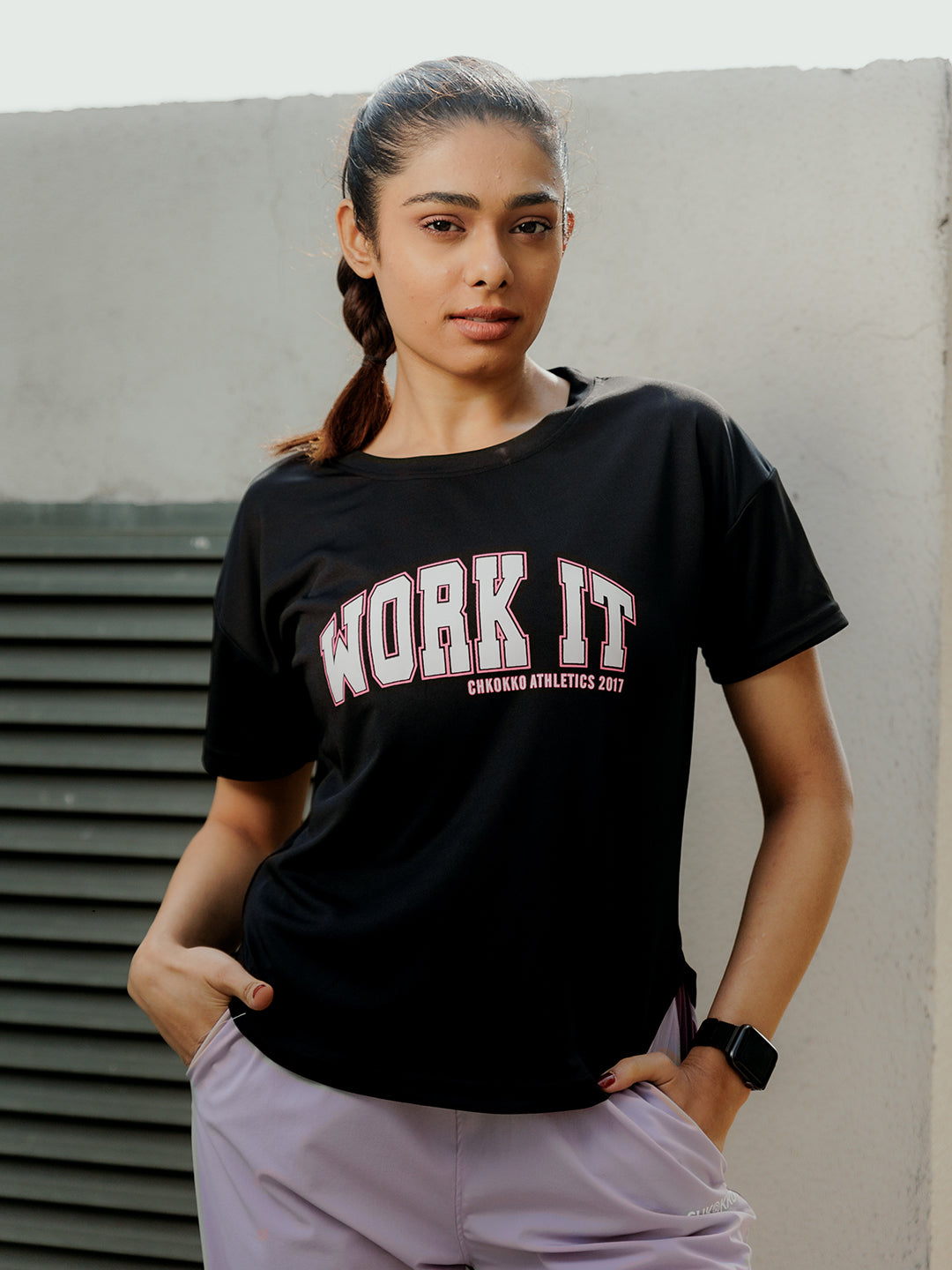 Women Round Neck Dry Fit Gym Sports T-Shirt Black