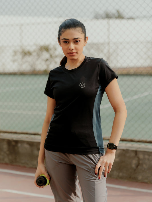 Women's Half Sleeve Dry Fit Active Wear Sports T-shirts Black Grey