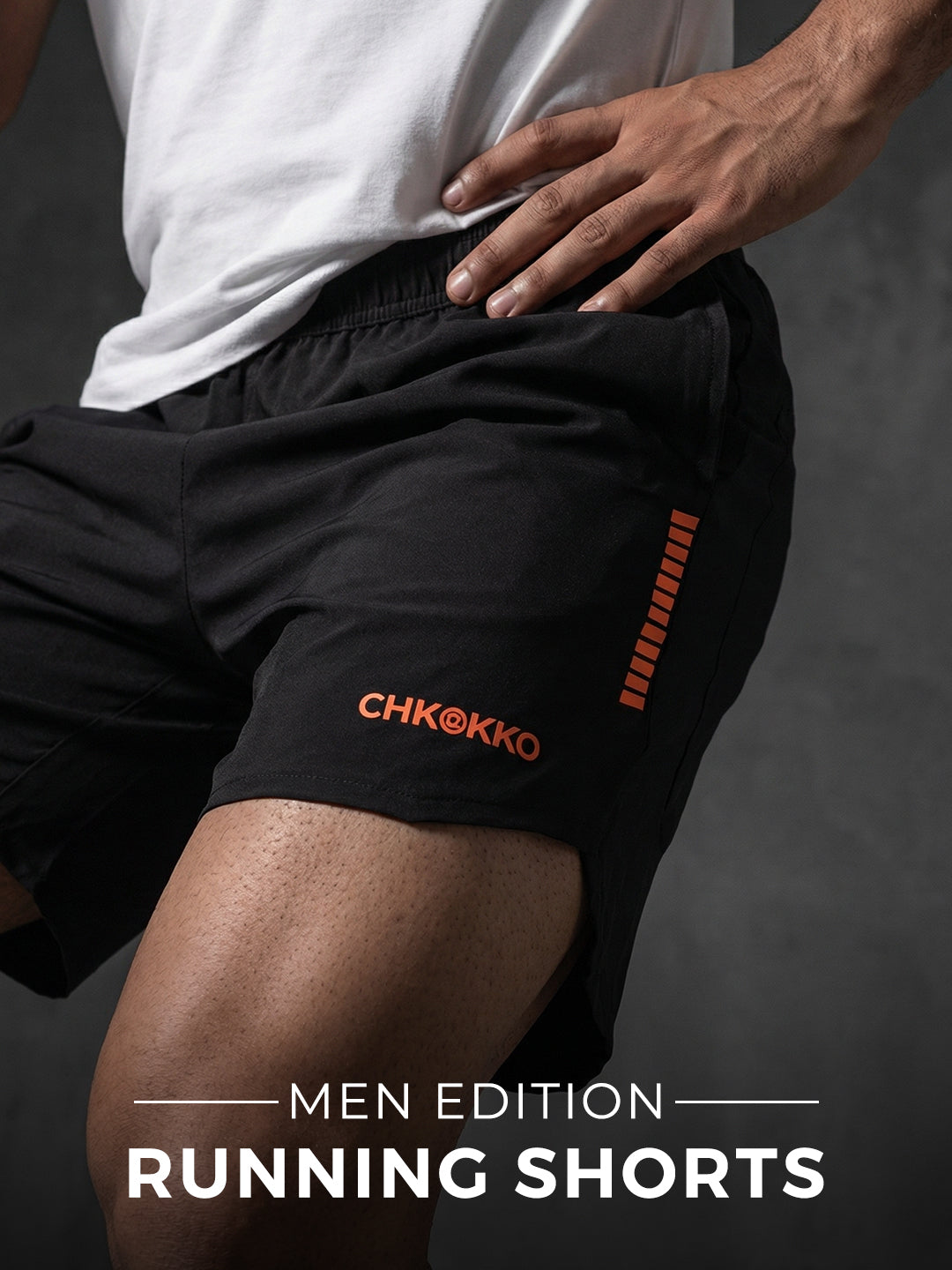 Men Running Sports Shorts Black Orange