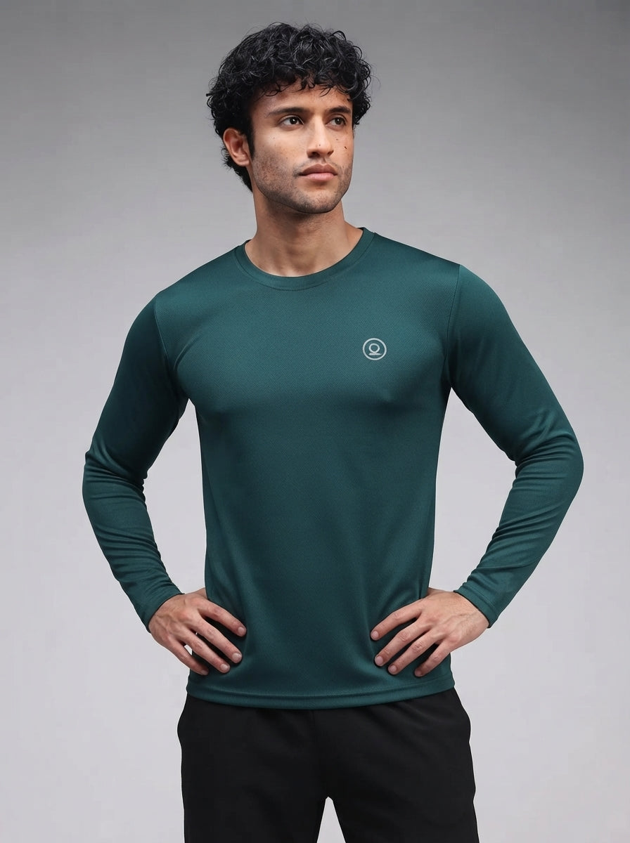 Men's Regular Dry Fit Full Sleeve Gym T-Shirt Dark Green