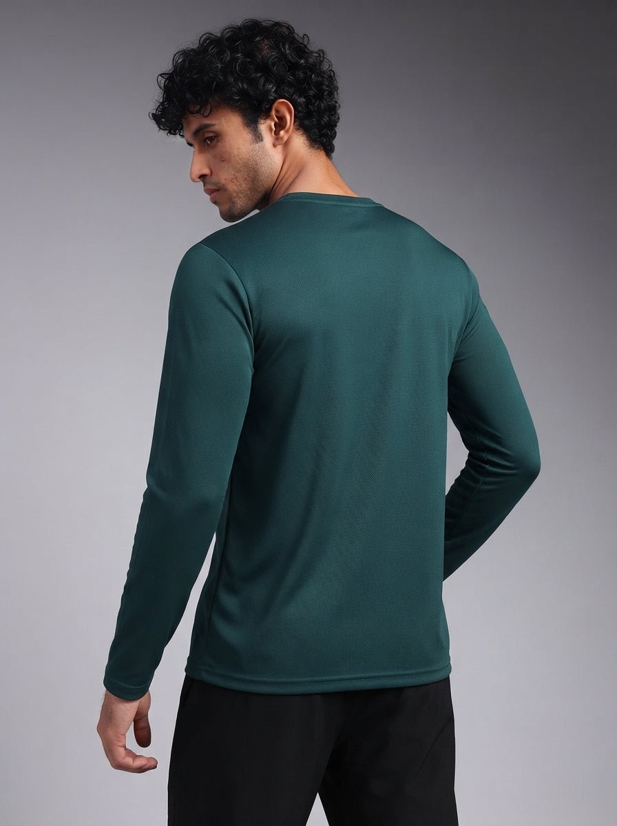 Men's Regular Dry Fit Full Sleeve Gym T-Shirt Dark Green