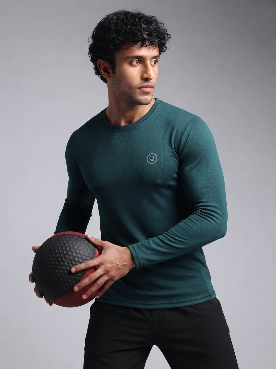 Men's Regular Dry Fit Full Sleeve Gym T-Shirt Dark Green