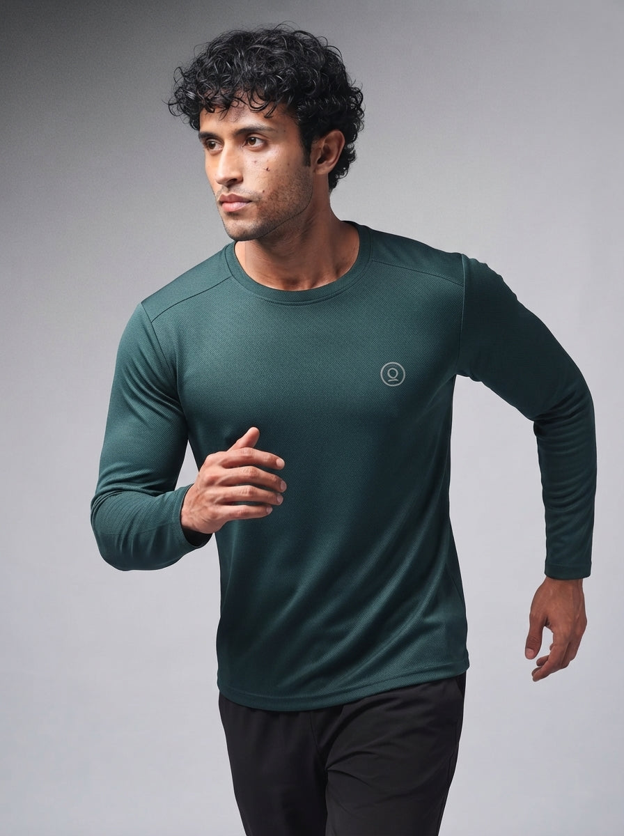 Men's Regular Dry Fit Full Sleeve Gym T-Shirt Dark Green