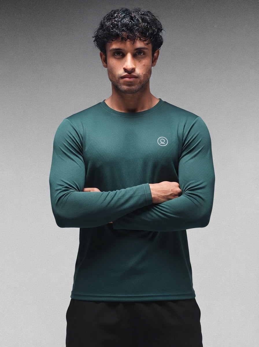 Men's Regular Dry Fit Full Sleeve Gym T-Shirt Dark Green