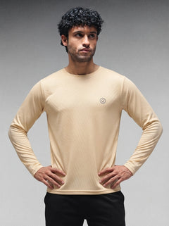 Men's Regular Dry Fit Full Sleeve Gym T-Shirt Beige