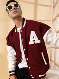 Men Oversized Winter Wear Varsity Jacket with Ribbed Cuffs