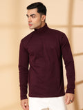 Men Violet Winter Wear Regular Fit High Neck T Shirt | CHKOKKO