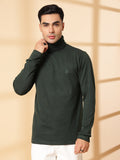 Men Bottle Green Winter Wear Regular Fit Turtle Neck T Shirt | CHKOKKO