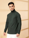 Men Bottle Green Winter Wear Regular Fit Turtle Neck T Shirt | CHKOKKO