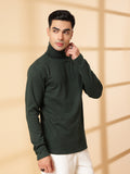 Men Bottle Green Winter Wear Regular Fit Turtle Neck T Shirt | CHKOKKO