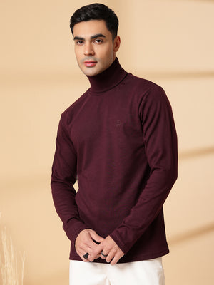 Men Violet Winter Wear Regular Fit Turtle Neck T Shirt | CHKOKKO