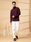 Men Violet Winter Wear Regular Fit Turtle Neck T Shirt | CHKOKKO