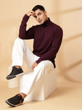 Men Violet Winter Wear Regular Fit Turtle Neck T Shirt | CHKOKKO