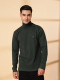 Men Bottle Green Winter Wear Regular Fit High Neck T Shirt | CHKOKKO