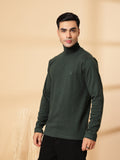 Men Bottle Green Winter Wear Regular Fit High Neck T Shirt | CHKOKKO