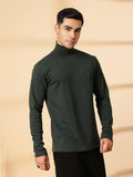 Men Bottle Green Winter Wear Regular Fit High Neck T Shirt | CHKOKKO