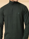 Men Bottle Green Winter Wear Regular Fit High Neck T Shirt | CHKOKKO