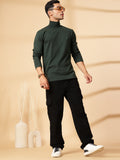 Men Bottle Green Winter Wear Regular Fit High Neck T Shirt | CHKOKKO