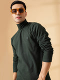 Men Bottle Green Winter Wear Regular Fit High Neck T Shirt | CHKOKKO