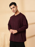 Men Violet Oversized Full Sleeve Round Neck Tshirt