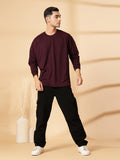 Men Violet Oversized Full Sleeve Round Neck Tshirt