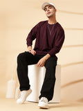 Men Violet Oversized Full Sleeve Round Neck Tshirt