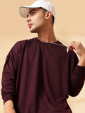 Men Violet Oversized Full Sleeve Round Neck Tshirt