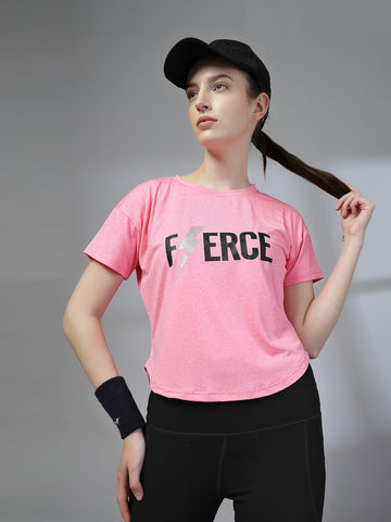 Women Round Neck Dry Fit Gym Sports T-Shirt Pink