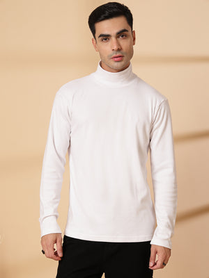 Men White Winter Wear Regular Fit High Neck T Shirt | CHKOKKO