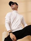 Men White Winter Wear Regular Fit High Neck T Shirt | CHKOKKO